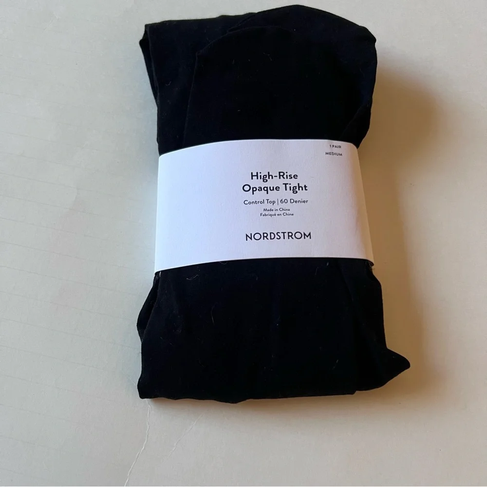 NORDSTROM HIGH-RISE OPAQUE TIGHTS CONTROL TOP BLACK SIZE MEDIUM NWT.